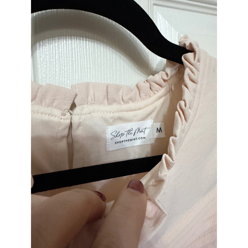 Shop the Mint Ruffle Lace Pintuck Oversized Blouse Light Pink M T18781 - Picture 4 of 6